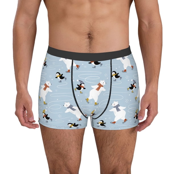 Balery Skiing penguin Bear Calzoncillos bóxer para hombre, ropa interior de algodón suave y transpirable con cinturilla de nailon-Small