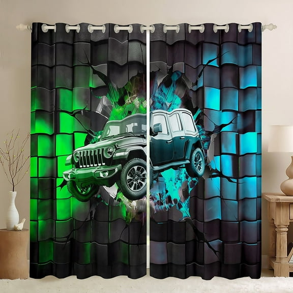 Erosebridal Fast Car Curtains for Living Room (38Wx45L),Extreme Sports 30%-50% Blackout Curtains Set of 2 (38x45),Plaid Buffalo Curtains and Drapes,Teens Bedroom Decor