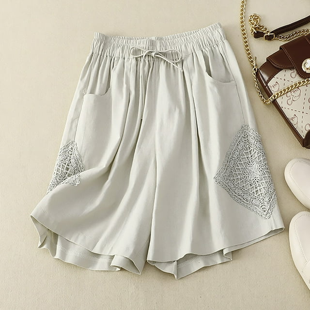 Babysbule Womens Summer Cotton And Linen Shorts Loose Solid Wide Leg Plus Size Fashion New Arrival Short Pants