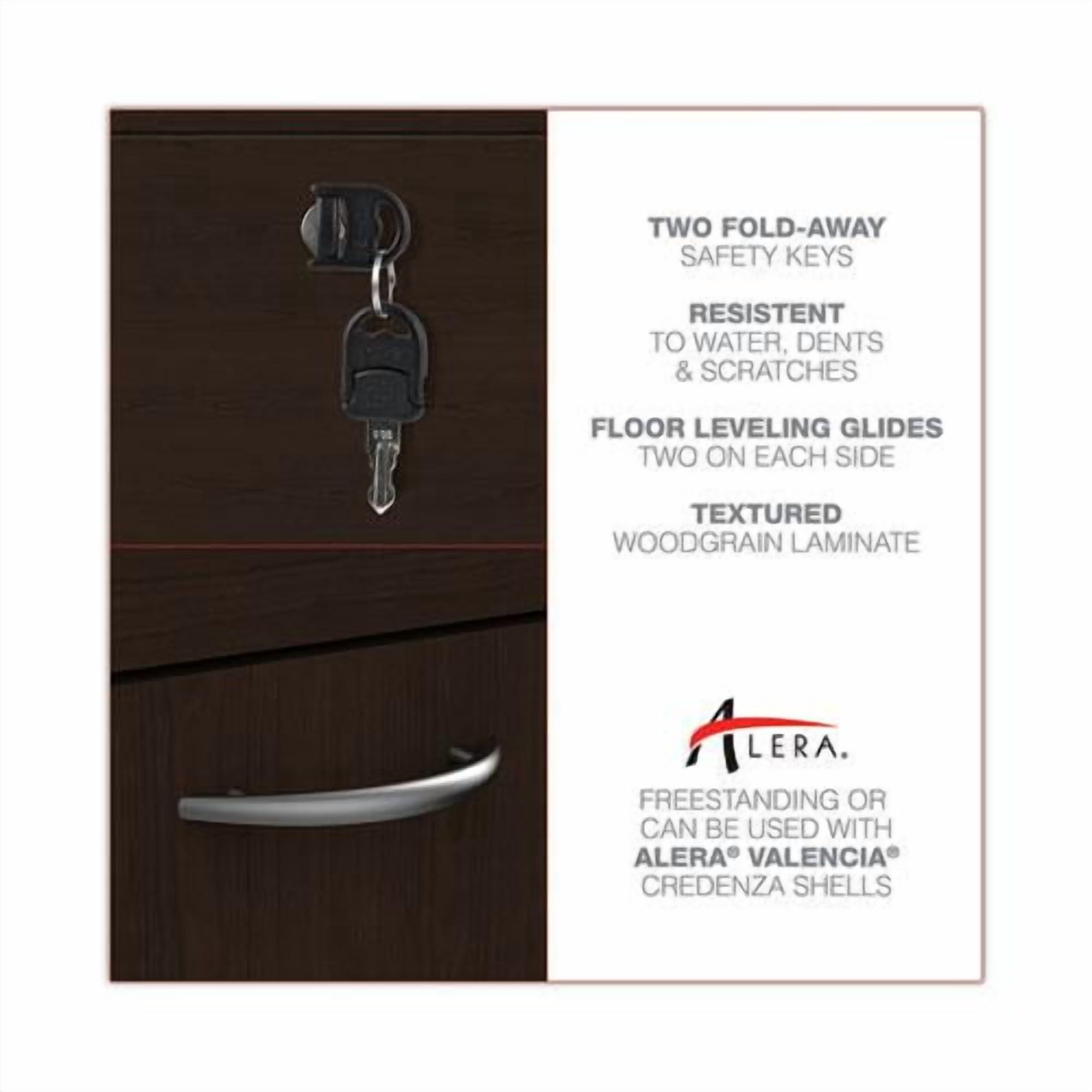 Alera 2 Drawers Lateral Lockable Filing Cabinet, Espresso