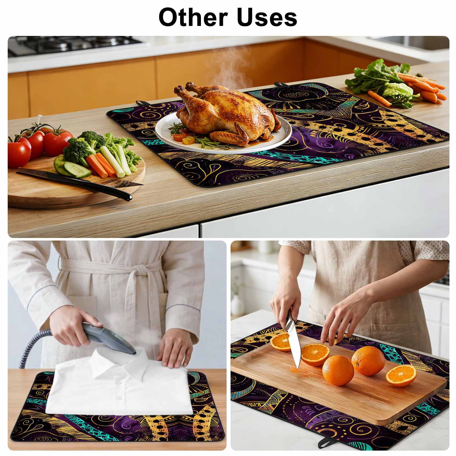Yellow Purple Green Stove Top Cover for Electric Stove, Heat-proof & Non Slip Glass Top Stove Cover Protector, Geometric Modern Abstract Kitchen Flat Cooktop Rubber Mat 24x21 Inches