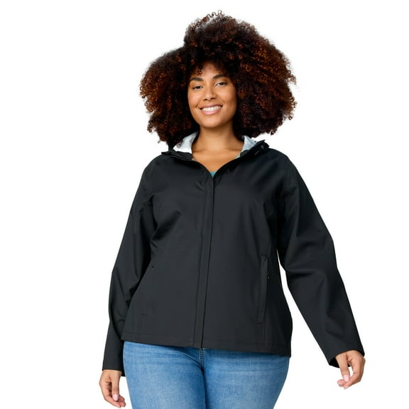 Free Country Women's Plus Size X2O Packable Rain Jacket Black 3X