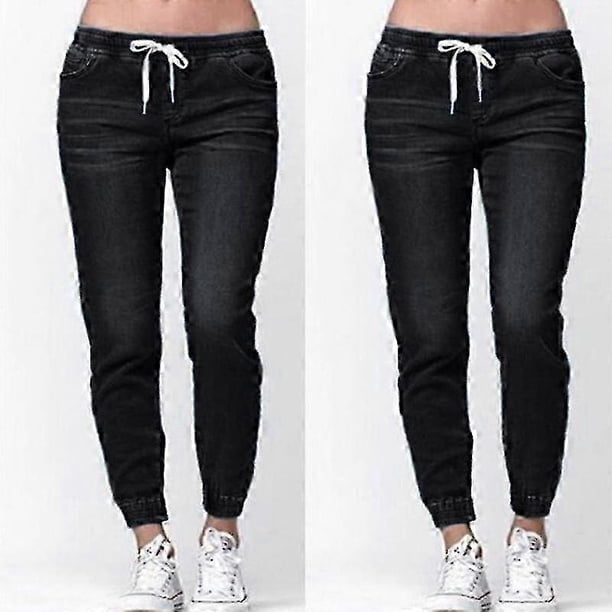 Women Casual Elastic Waist Jeans Pants Jogger Denim Sweatpants Trousers New