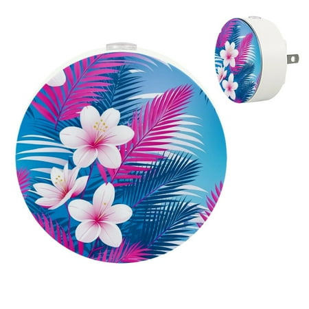 

YZUOUZY Night Lights Plug into Wall LED Lamp Bedside Lamps Set of 2 Tropical Frangipani Pink Palms Hibiscus