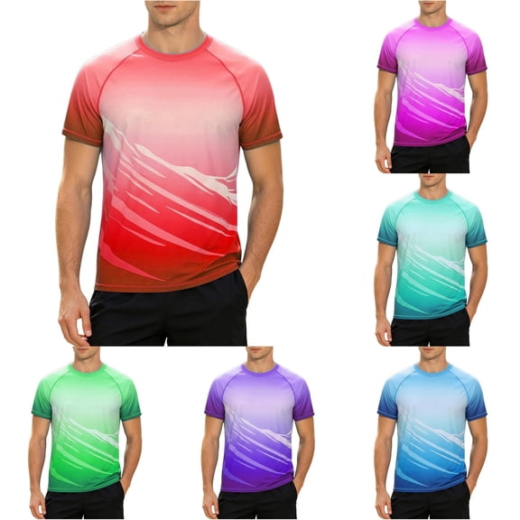 JAJAHO Athletic Workout Shirts For Men Gradient Graphic Raglan Short Sleeve T Shirt Quick Dry Lightweight Fitness Gym Tees Comfy Tops