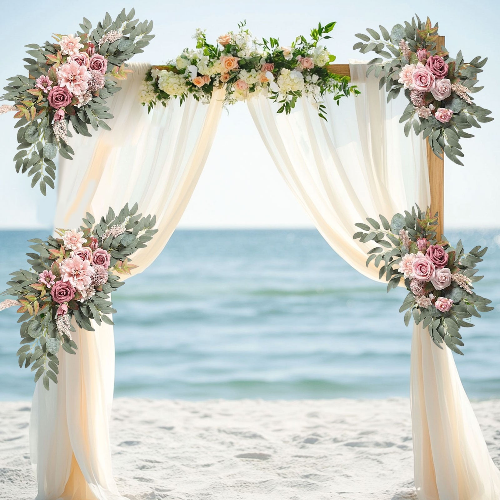 Wzzjkit Artificial Wedding Arch Flowers Kit Pack of 2, Arch Flowers Hanging Silk Flowers Arrangement Ceremony Spring Fake Rose Arbor Background Floral Party Outdoor Decor