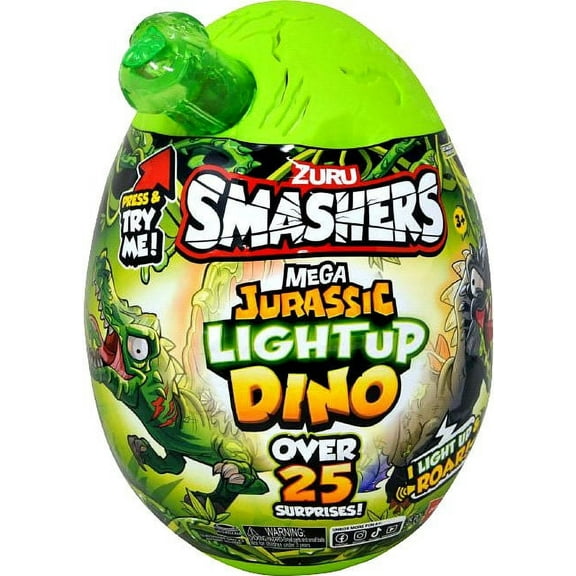 Smashers Series 1 Light Up Dino Green MEGA Mystery Egg (Over 25 Surprises!)