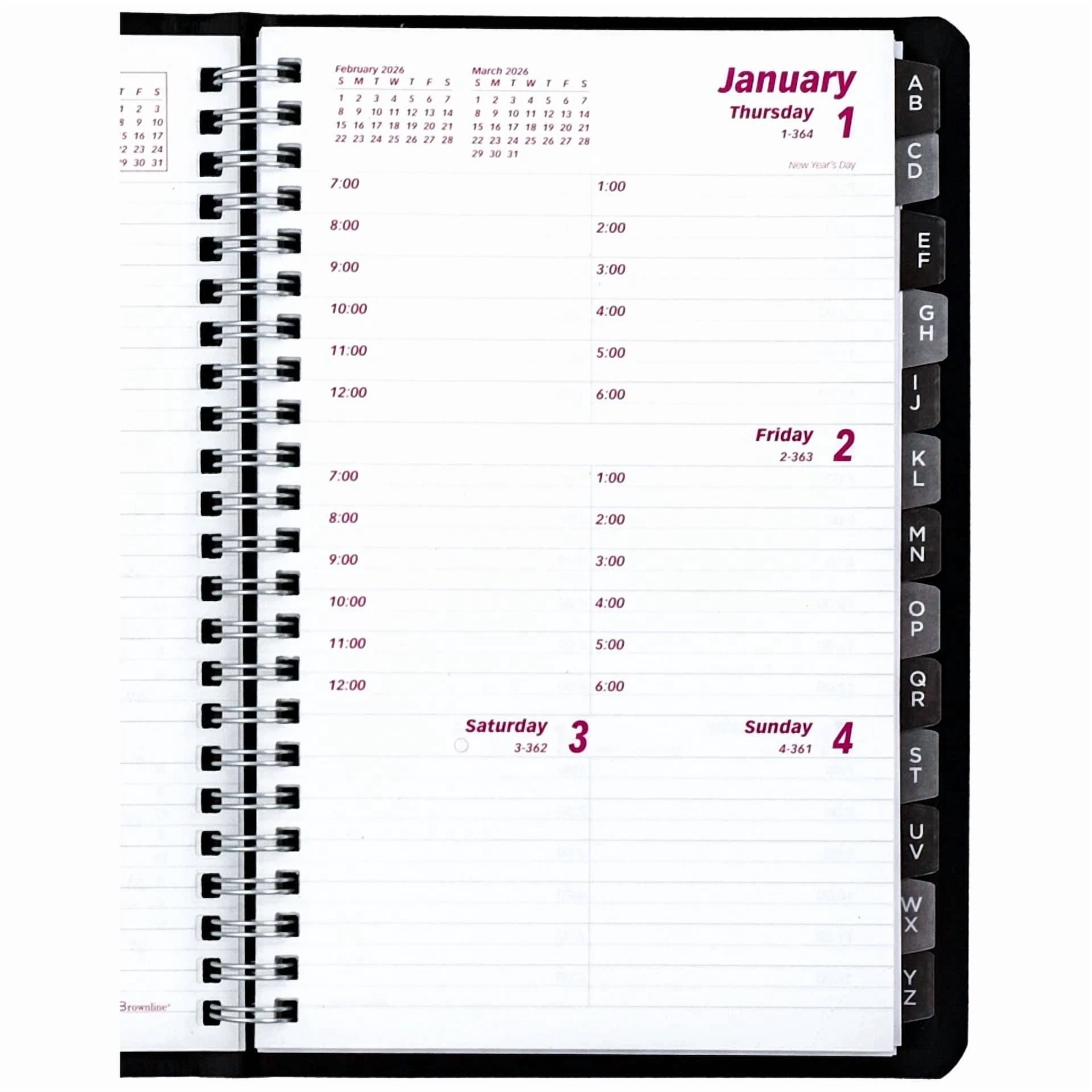 2026 Brownline Cb100.Blk Weekly Planner With Telephone Address Section, 8 X 5"