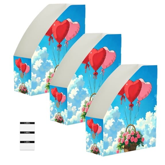 Set of 3 Heavy Book Organizer, Easy to clean PP Magazine File Holder, Heart-balloons, 23*30*10cm