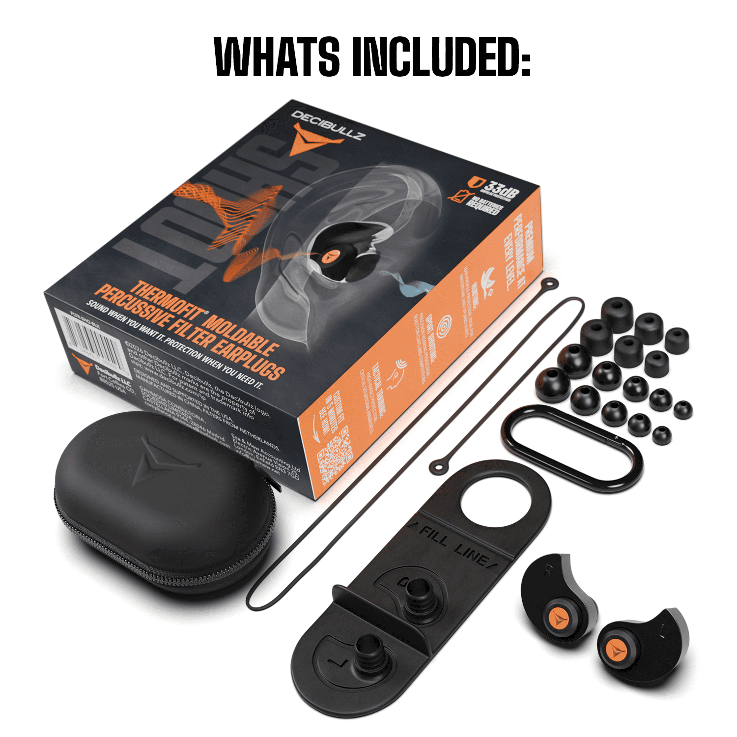 Decibullz Percussive Moldable Earplugs 33 dB NRR for Hunting & Shooting, Gun Range Hearing Protection for Shooters, Reusable Ear Plugs for Shooting Range, molding tool included, One Size