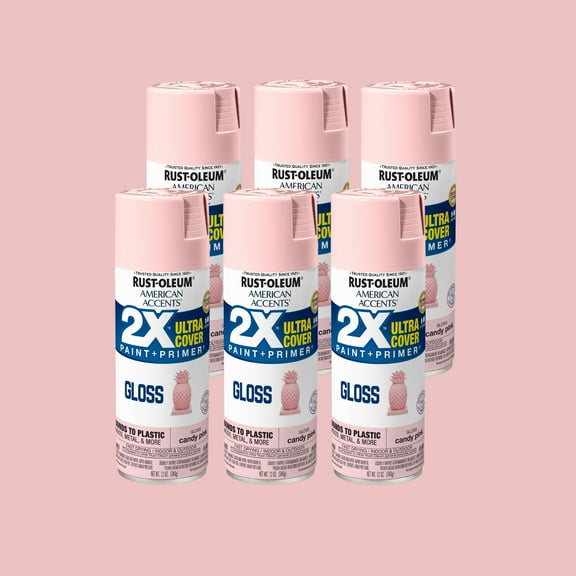 6 Pack, Candy Pink Rust-Oleum American Accents 2X Ultra Cover Gloss Spray Paint-327885, 12 oz