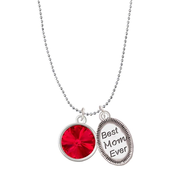 Delight Jewelry 12mm Crystal Rivoli - Red Best Mom Ever Charm Necklace