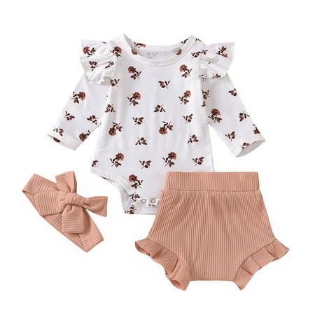 

Odeerbi Reduced Baby Girls Boys Clothes Baby Rompers Newborn Infant Flower Print Romper Pants Hairb Outfits Set