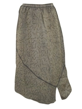 Mogul Women's Skirt Green Stonewashed Embroidered Rayon Long Skirts