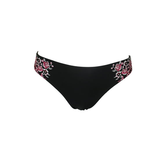 Hula Honey Juniors Black Flourishing Bloom Embroidered Bikini Bottom XS
