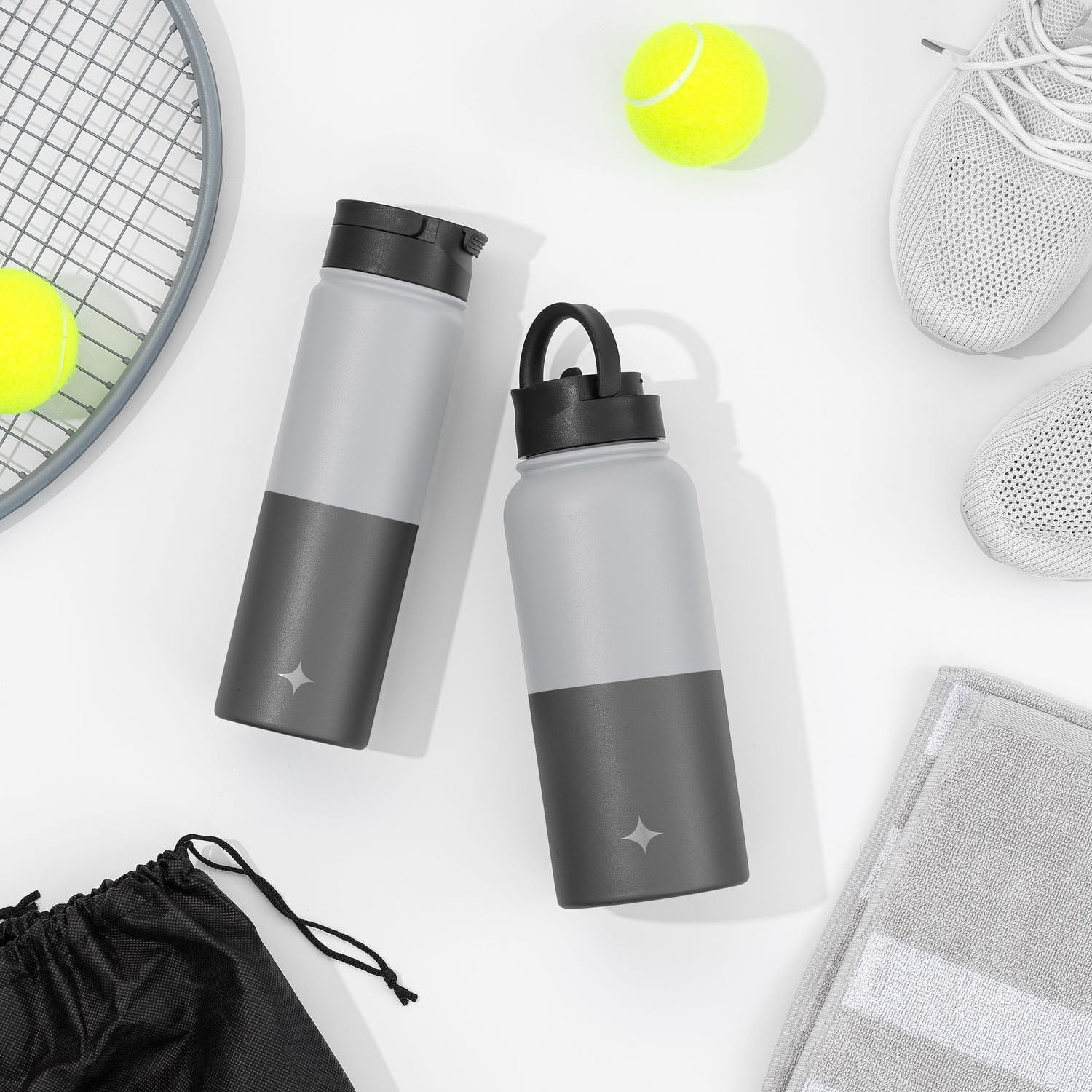 JoyJolt Triple Insulated Water Bottle with Flip Lid & Sport Straw Lid - 22 oz - Grey/Black