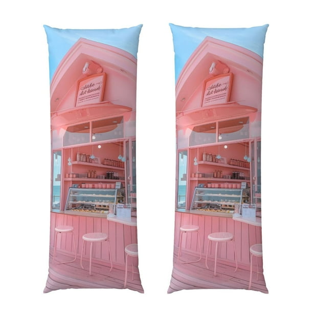 Balery Pastel Pink Beach Cafe Funda Protectora para Almohada Corporal de Algodón Hipoalergénico con Cierre(55 x 21 pulgadas), Almohadas No Incluidas
