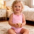 thumbnail image 3 of Scyoekwg Newborn Infants Girls Spaghetti Strap Bodysuit Cute Sleeveless Cotton Rompers Solid Color Summer Baby Clothes Pink,6-9 Months, 3 of 5