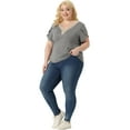 thumbnail image 3 of Unique Bargains Women Plus Size Casual Lace V Neck Short Sleeve Tunics Blouses Grey 2X, 3 of 6