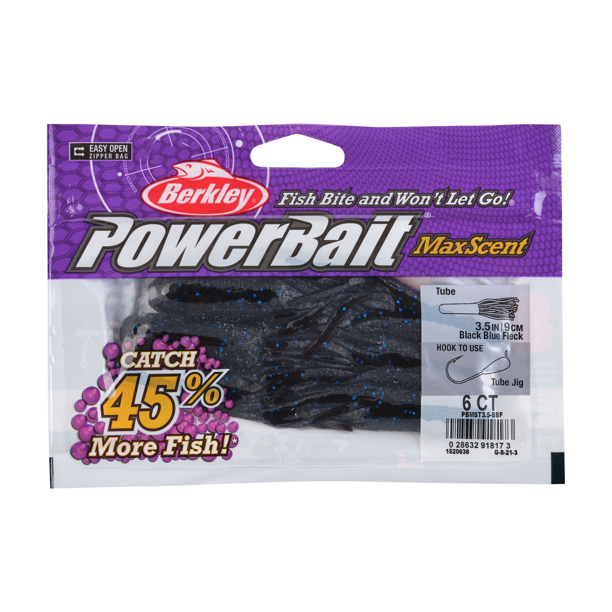 Berkley PowerBait® MaxScent Tube Fishing Soft Bait 3 1/2in | 9cm Black Blue Fleck