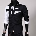 thumbnail image 3 of Manxivoo Mens Shirts Mens Fashion Patchwork Personalized Fashion Lapel Button Up Long Sleeve Shirt Mens Dress Shirts Black M, 3 of 5