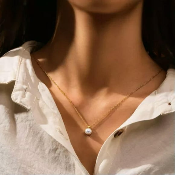 HOOUN Real 925 Silver Pendant Necklace 14K Gold Plated Chain Pearl Necklace