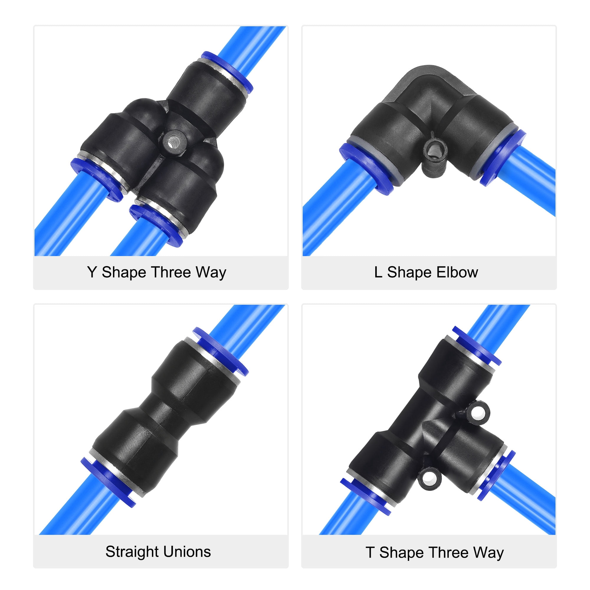 Uxcell Pneumatic Air Hose Tubing PU Air Compressor Tube 0.25''IDx0.4''OD Pipe Blue with Connect Fitting