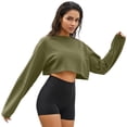 thumbnail image 2 of Craaazy Women's Loose Solid-Color Long-Sleeved Crew Neck Comfy Cropped Sweatshirts Gifts, 2 of 9