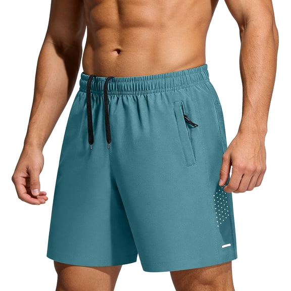 Besolor Plus Size Running Shorts for Men Drawstring Elastic Waist Wide Leg Lightweight Breathable Workout Training Shorts with Zipper Pocket(X-Large,Sky Blue)
