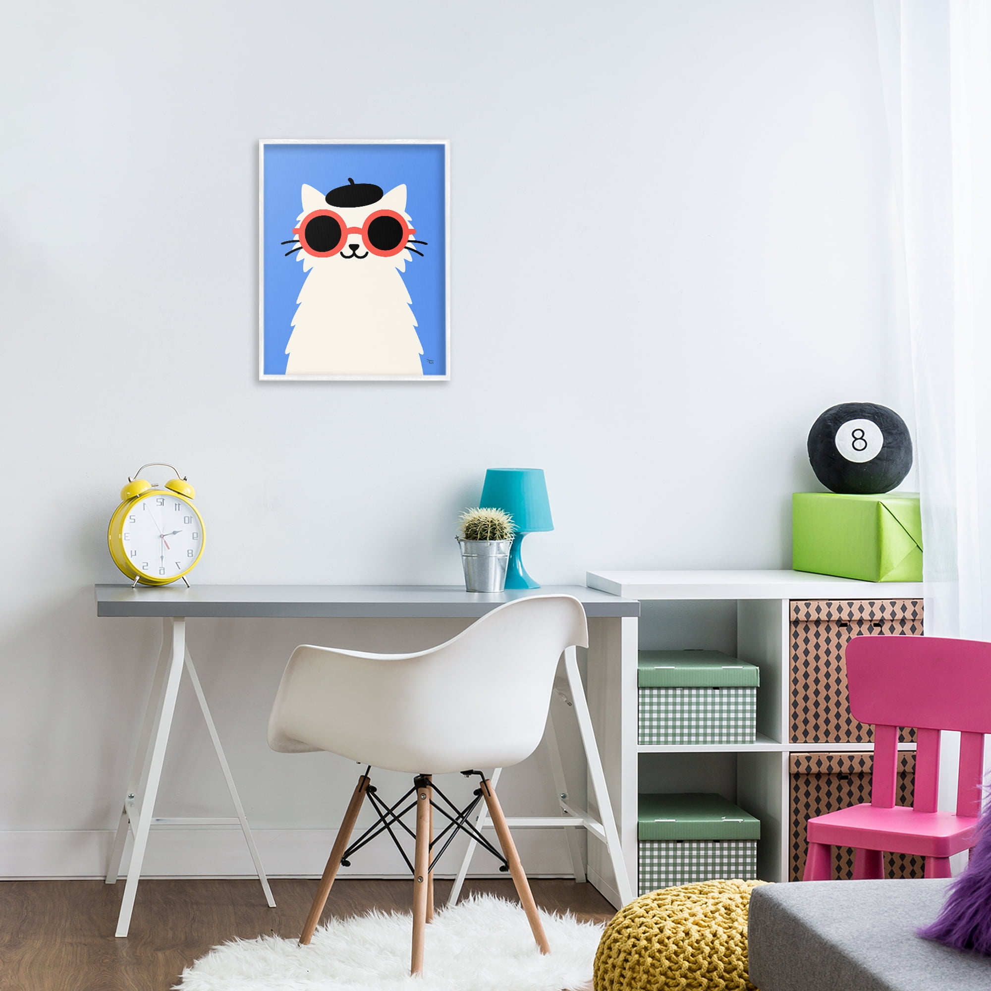 Stylish French Cat White Framed Giclee Art, design by Jessica Beck