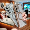 thumbnail image 2 of for Samsung Galaxy S21 Ultra Phone Case Magnetic Compatible with MagSafe Cute Leopard Glitter Women Case Luxury Plating Clear Camera Cover Shockproof Soft Bumper for Galaxy S21 Ultra (Gold), 2 of 10