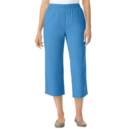 Woman Within Plus Size 7-Day Elastic-Waist Pull-On Cotton Denim Capri Jeans