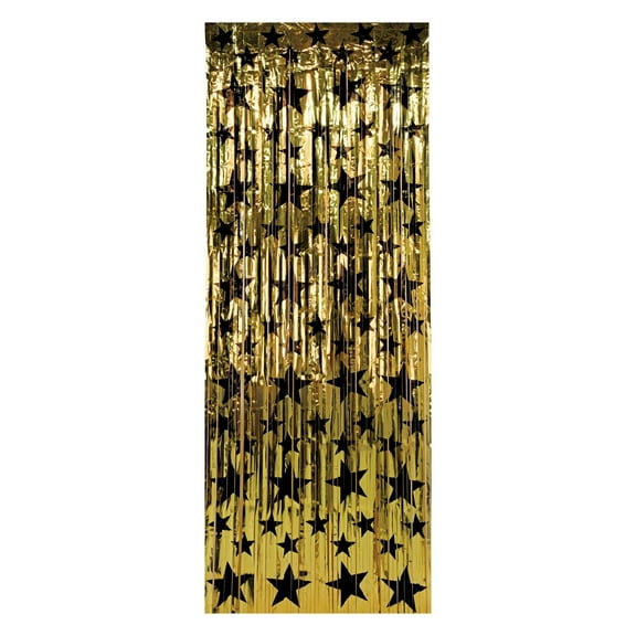 Beistle Gold with Black Star 1-Ply Fire Resistant Gleam 'N Curtain (Case of 6)