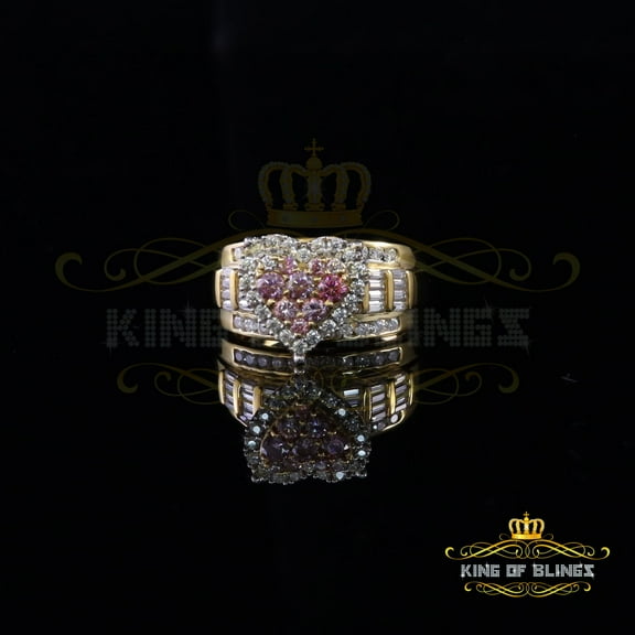 King of Bling's Womens 1.50ct 925 Silver VVS D Pink Moissanite Yellow Cinderella HEART Ring SZ 8