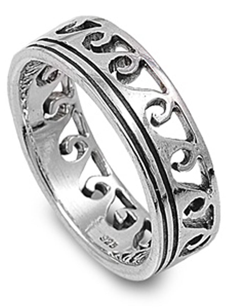 Ocean Eternity Wave Wide Wedding Ring New .925 Sterling Silver Band ...