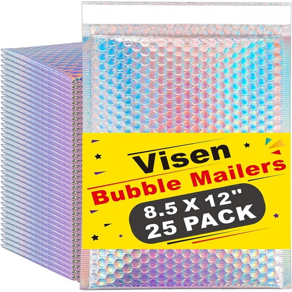 Holographic Bubble Mailers 8.5x12 Inch,25 Pcs Metallic Bubble Mailers,Poly Padded Envelopes,Self Seal Waterproof Shipping Bags,Glamour Bubble Envelopes for Mailing Packaging Small Business