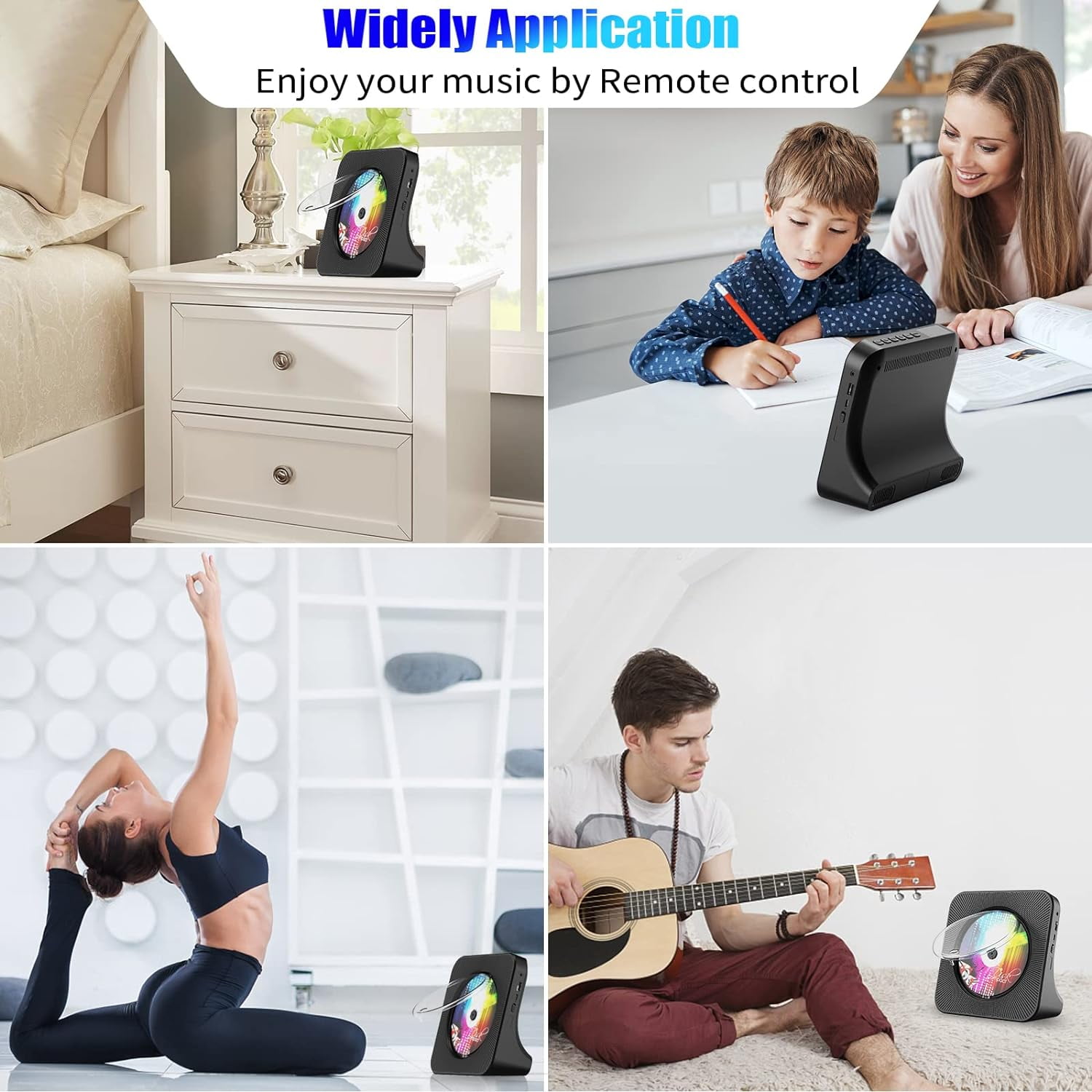 Qoosea CD Player Portable, Bluetooth CD Players for Home Desktop with HiFi Sound Speaker, FM Radio CD Music Player for Home with Remote Control Black