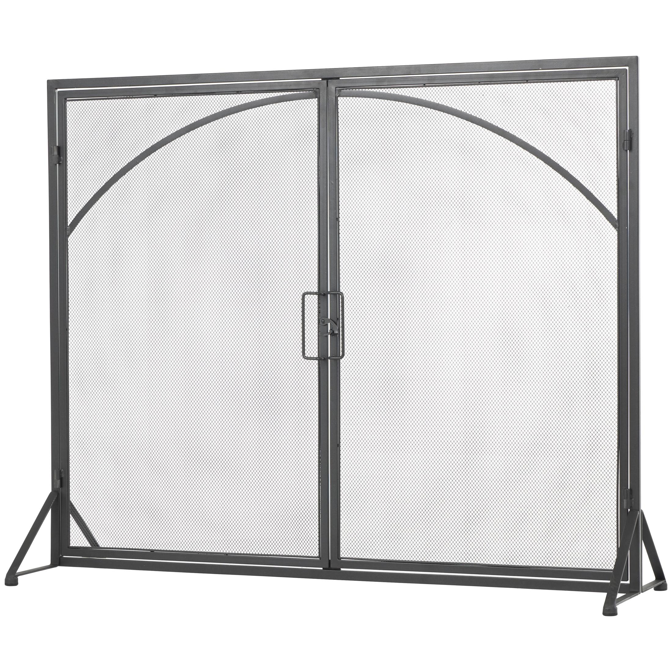 DecMode 39" x 32" Black Metal Single Panel Fireplace Screen with Arch Inspired Doors and Handles, 1-Piece