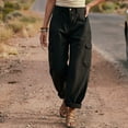 thumbnail image 7 of Cagogo Women's Plus Size Cargo Pants High Waisted with Pockets Cuffed Casual Streetwear Loose Long Trousers Vacation Travel Work, Black 2XL, 7 of 7