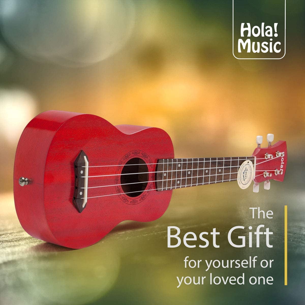Hola Padded Gig Bag Red Music HM-121RD+ Deluxe Mahogany Soprano Ukulele Bundle with Aquila Strings Strap and Picks
