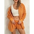 thumbnail image 5 of KelaJuan Women Plush Pajamas Set 3 Pieces Loungewear Suits Solid Color Long Sleeve Hoodies Cardigan Tank Tops Shorts Sleepwear Outfits, 5 of 6