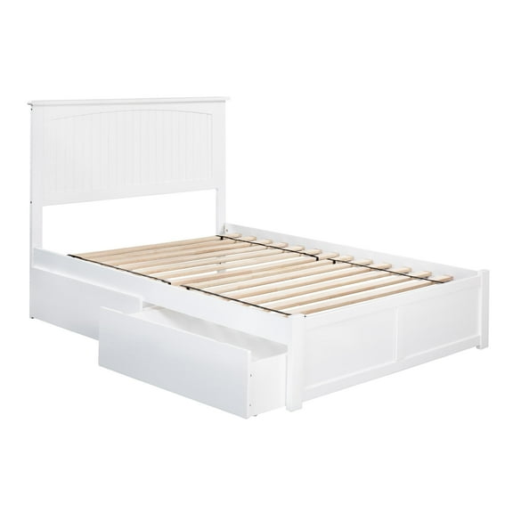 Nantucket Platform Bed with Flat Panel Foot Board and 2 Urban Bed Drawers, Multiple Sizes, Multiple Colors