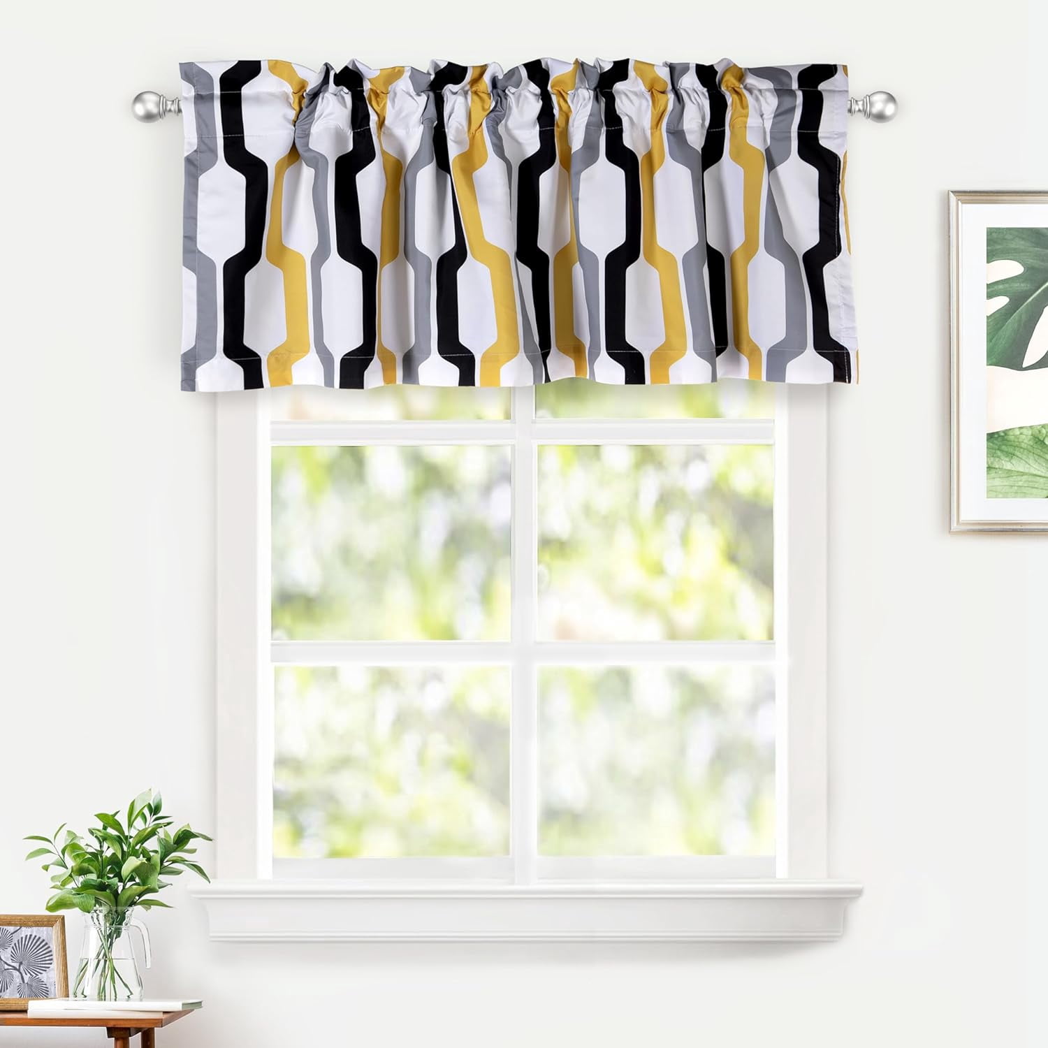 DriftAway Lined Rod Pocket Window Curtain Valance, 54" x 84" Plus 2", Gold White