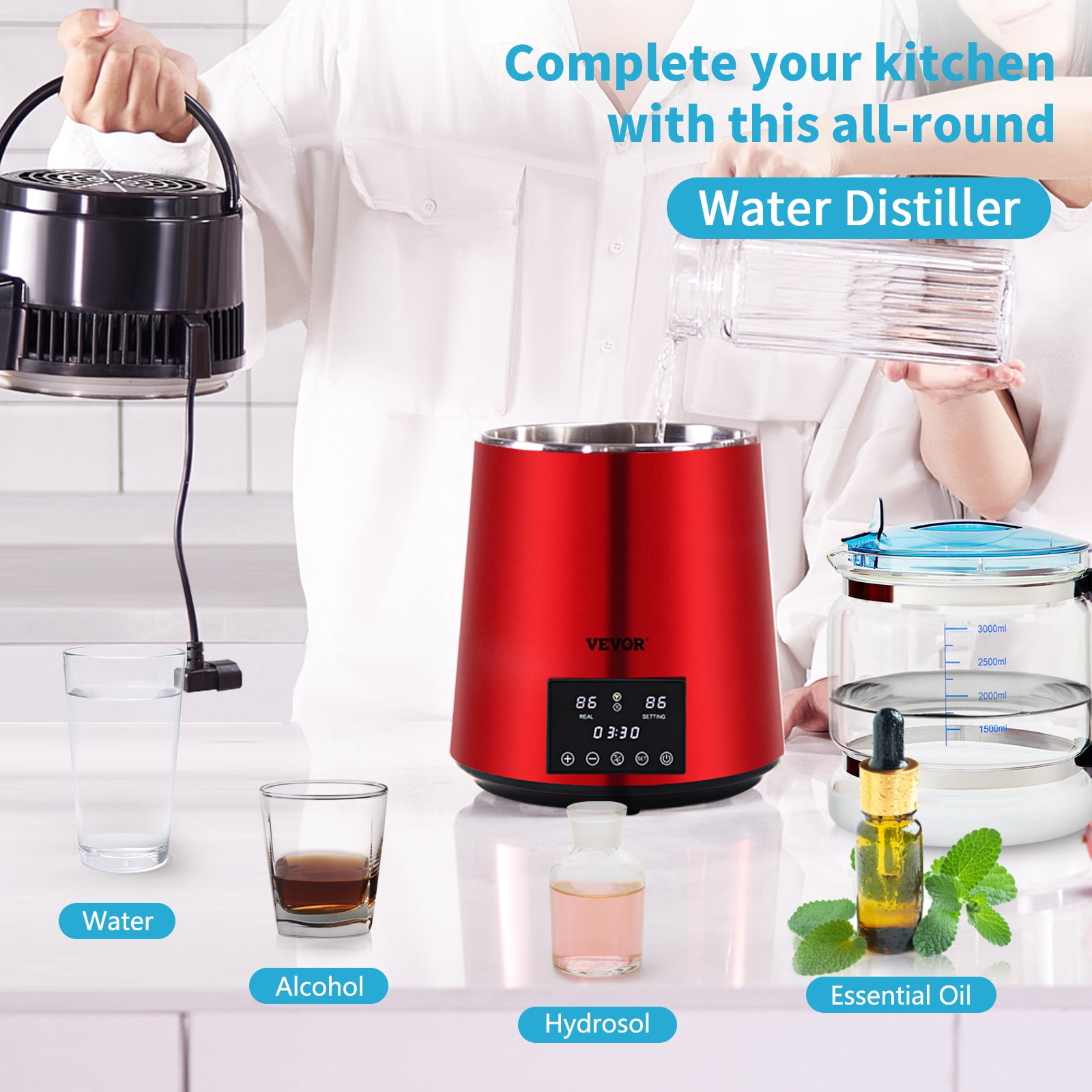VEVOR 4 l 750W Water Distiller with Dual Temperature Display, Red