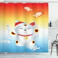 thumbnail image 1 of Ambesonne Japanese Cat Shower Curtain, New Year Santa Cat, 69"Wx84"L, Vermilion Blue White, 1 of 3