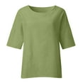 thumbnail image 5 of Fall Clothes 2023 Women's Summer Fashion Cropped Sleeves Round Neck Cotton Line Loose Shirt Blouse(Mint Green,3XL), 5 of 5
