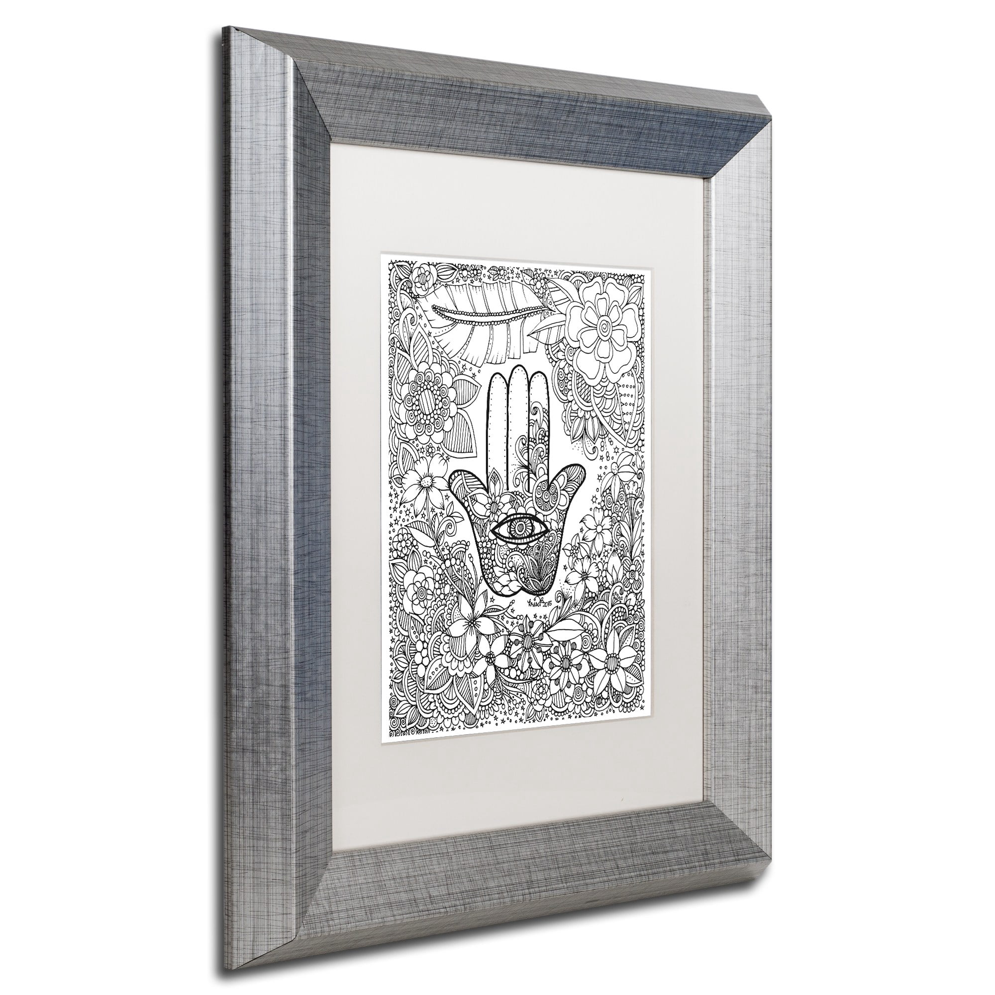 Trademark Fine Art "Hamsa Hand" Canvas Art by KCDoodleArt White Matte, Silver Frame