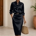 thumbnail image 5 of Idoravan Fashion Women's 3/4 Sleeve Turndown Collar Solid Button Casual Summer Dress, 5 of 7
