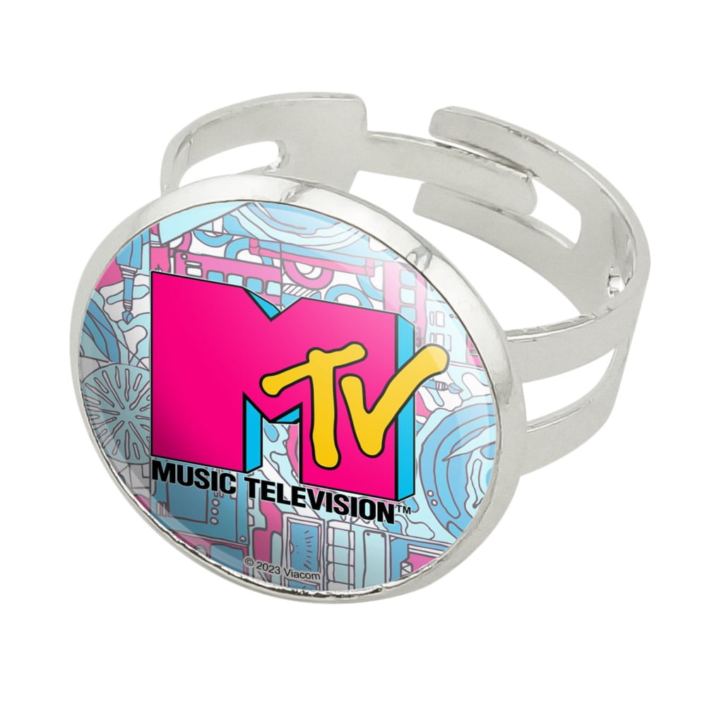 MTV Techno Neon Logo Silver Plated Adjustable Novelty Ring - Walmart.com