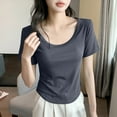thumbnail image 2 of JGGSPWM Women's Summer Solid Color Basic Crop Tops Stretchy Breathable Comfortable Casual Scoop Neck Cap Sleeve Shirt Gray XXL, 2 of 4